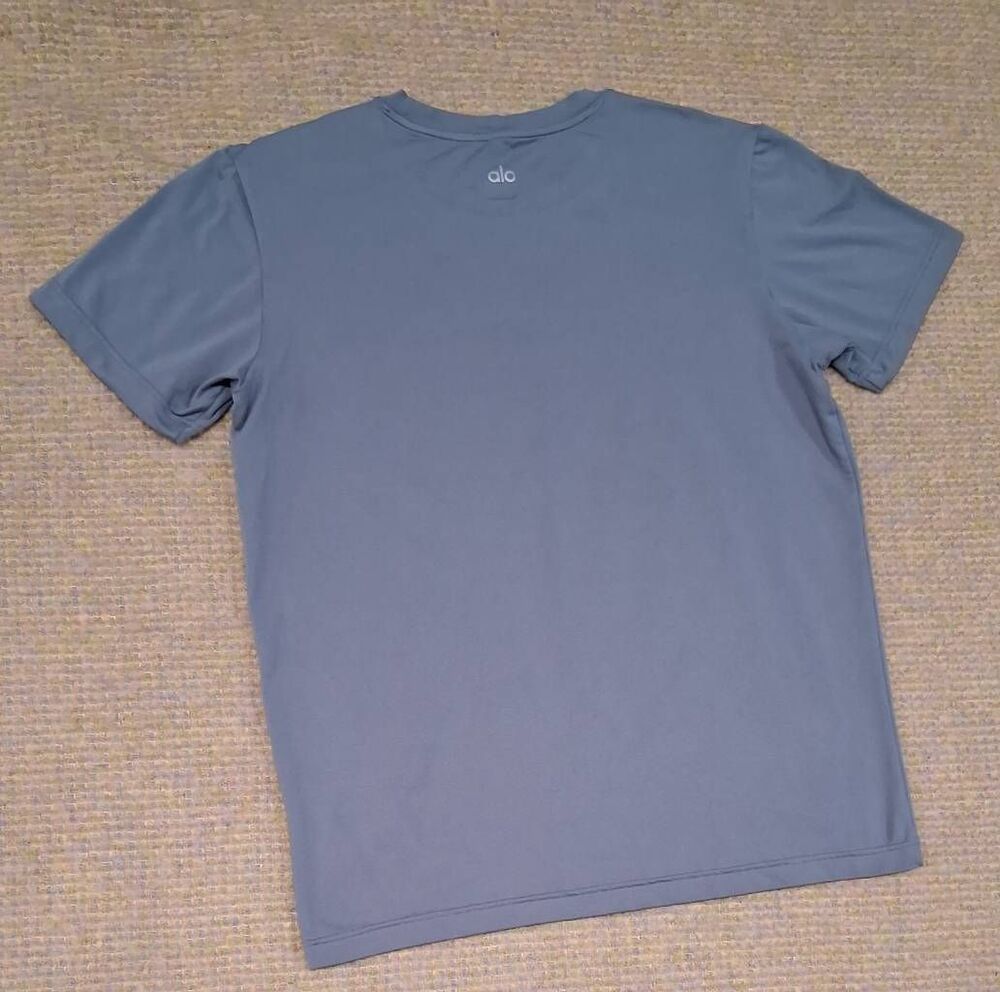 Alo womens medium mid weight running shirt gray crewneck shortsleeve